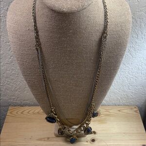 Fashion Jewelry Gold-Tone Layered Necklace with Blue Stones